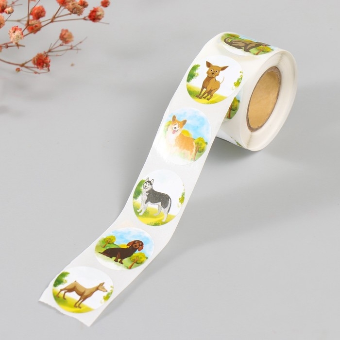 Наклейка бумага Наклейка бумага "Пёсики" d=2,5 см 252 шт в рулоне