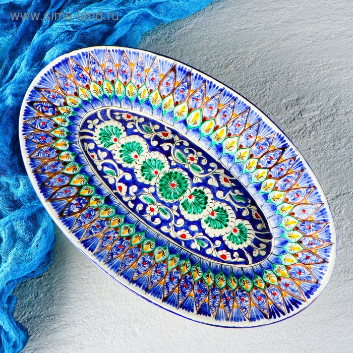 Селедочница Риштанская Керамика  Селедочница Риштанская Керамика "Узоры", 34 см, разноцветное, овальное