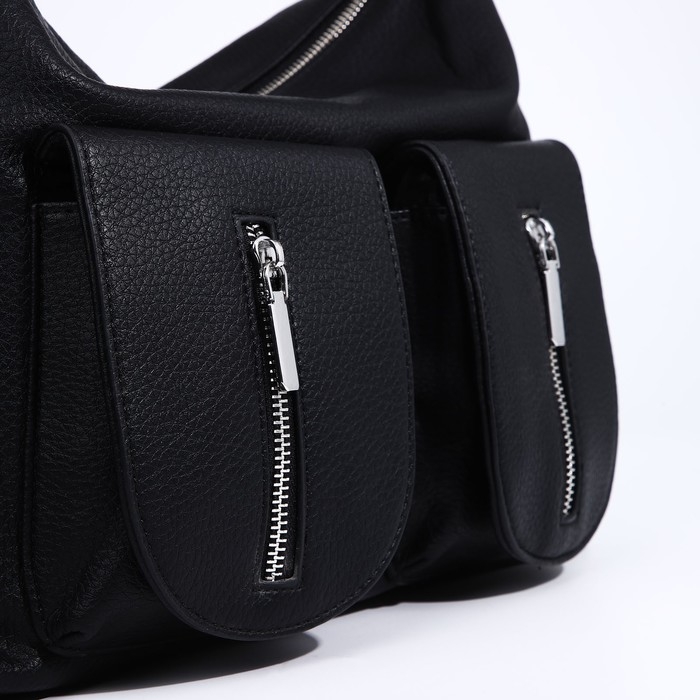 Сумка-тоут на молнии, 3 наружных кармана, цвет чёрный