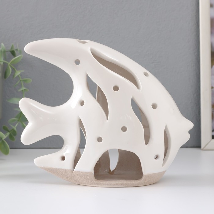 Подсвечник керамика Подсвечник керамика "Рыба Скалярия" песочно-белый 18,3х7,3х16 см