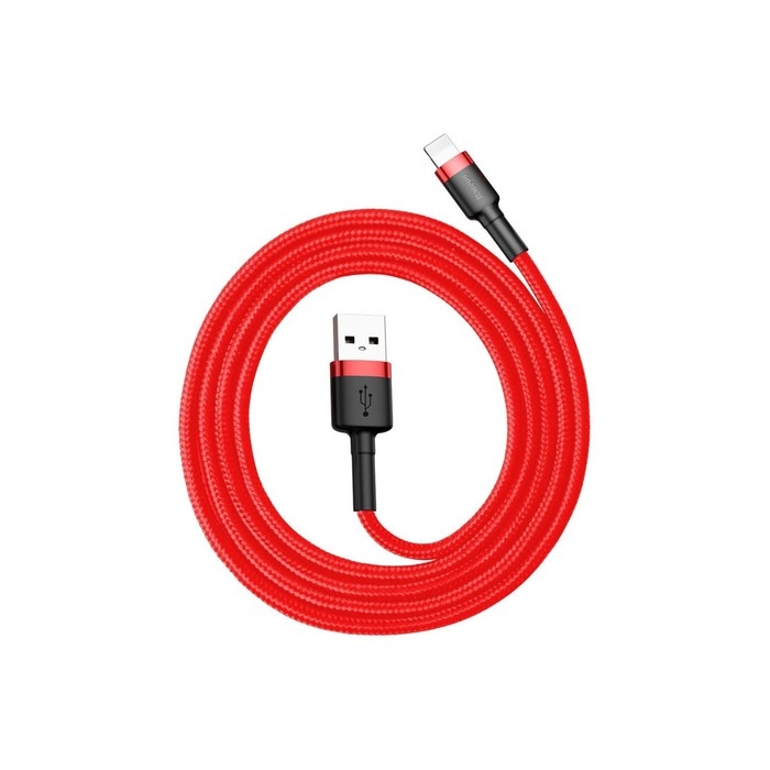 Кабель Baseus, Lightning - USB, 2.4 А, ПВХ оплётка, 1 м, чёрно-красный