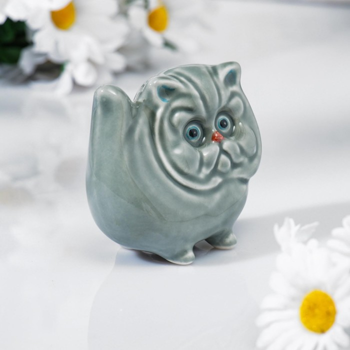 Сувенир Сувенир "Кот перс", 7,5х8см, гжель, цвет серый