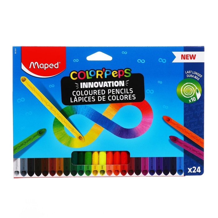Карандаши 24 цвета Maped COLOR'PEPS INFINITY, корпус треугольный, ударопрочный грифель, в каронной коробке Карандаши 24 цвета Maped COLOR'PEPS INFINITY, корпус треугольный, ударопрочный грифель, в каронной коробке