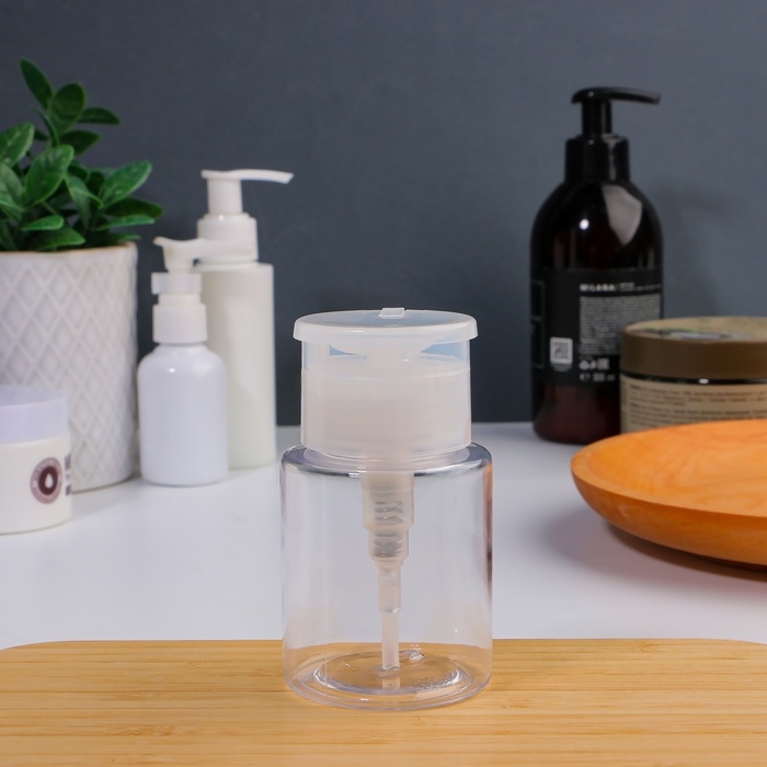 Флакон с помпой, 100 мл, цвет белый/прозрачный Флакон с помпой, 100 мл, цвет белый/прозрачный