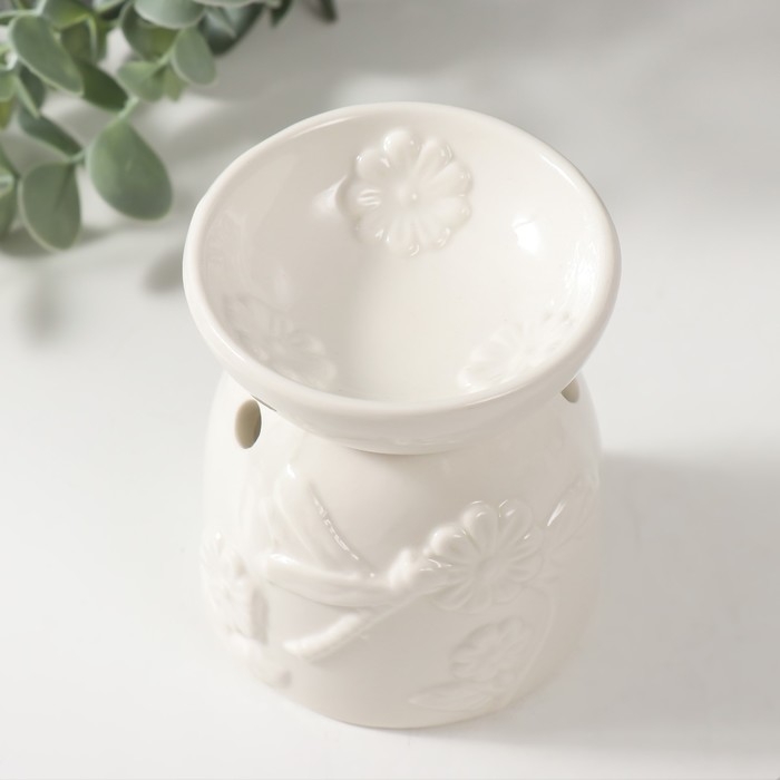 Аромалампа керамика Аромалампа керамика "Стрекоза на цветке" белая 7,2х7,2х8,3 см