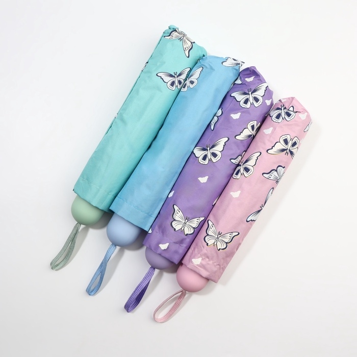 Зонт механический «Бабочки», с проявляющимся рисунком, 4 сложения, 8 спиц, R = 47/55 см, D = 110 см, цвет МИКС Зонт механический «Бабочки», с проявляющимся рисунком, 4 сложения, 8 спиц, R = 47/55 см, D = 110 см, цвет МИКС