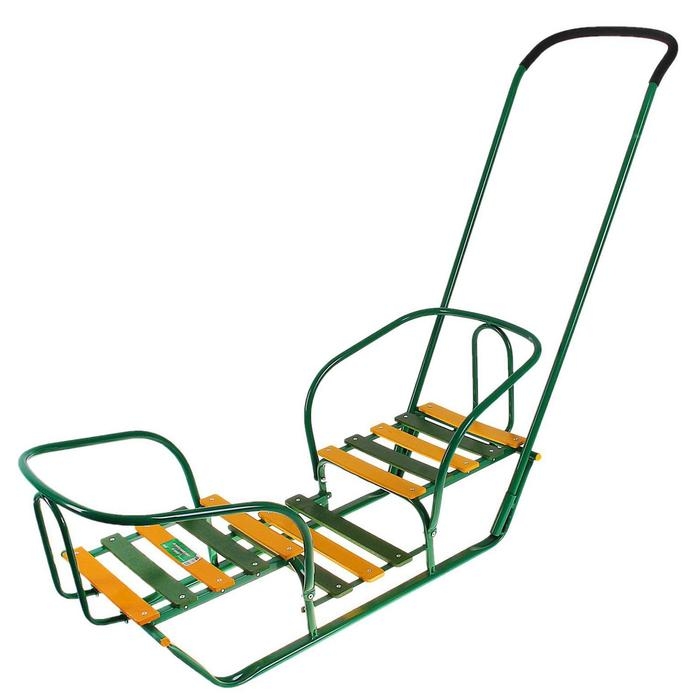 Санки для двойняшек с толкателем, цвет зеленый Санки для двойняшек с толкателем, цвет зеленый