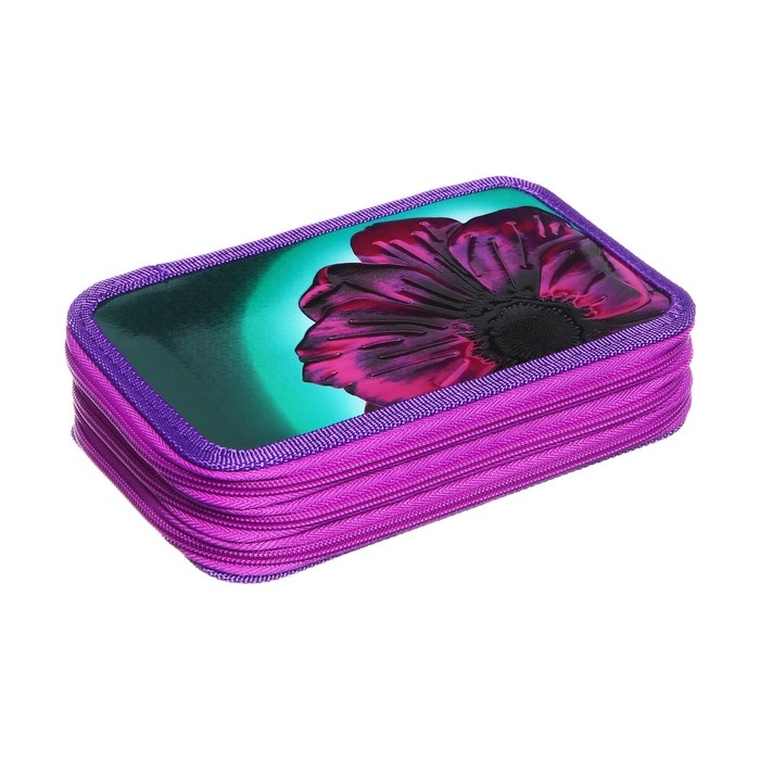 Пенал 3 секции, 125 х 205 х 55 мм, Calligrata 81П26/3 Пенал 3 секции, 125 х 205 х 55 мм, Calligrata 81П26/3 "Цветок", (объемный 3D-рисунок с эффектом металлика) ламинированный картон