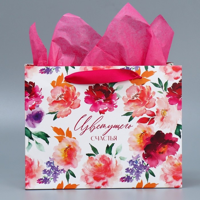 Пакет подарочный ламинированный с тишью, упаковка, «Счастье», MS 23 х 18 х 10 см
