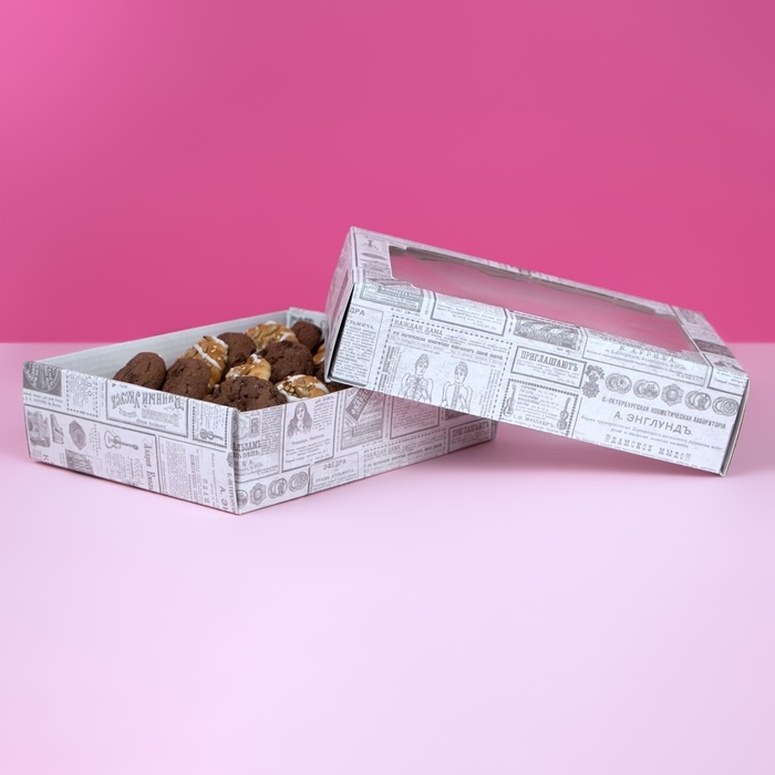 Коробка самосборная, крышка-дно, с окном, «Газета» 18 х 15 х 5 см Коробка самосборная, крышка-дно, с окном, «Газета» 18 х 15 х 5 см