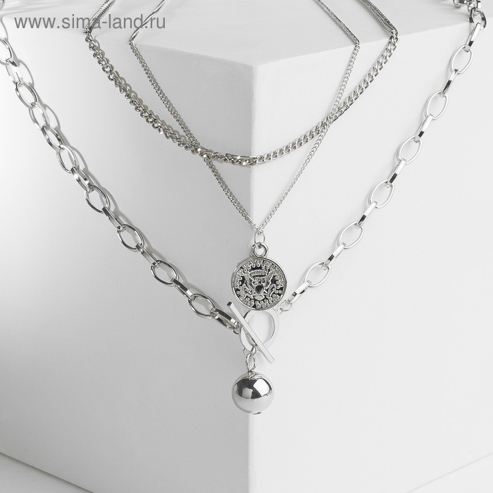 Кулон «Цепь» медальон и сфера, цвет серебро, 60см Кулон «Цепь» медальон и сфера, цвет серебро, 60см