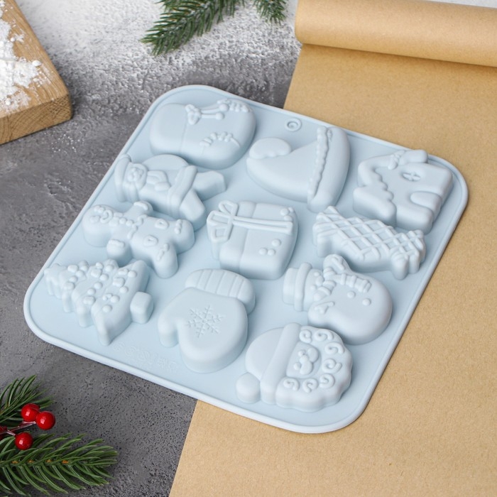 Форма для выпечки новогодняя Доляна «Новогоднее чудо», 18,8×18,3×1,5 см, 11 ячеек, цвет серый Форма для выпечки новогодняя Доляна «Новогоднее чудо», 18,8×18,3×1,5 см, 11 ячеек, цвет серый