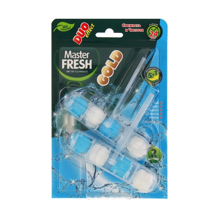 Блок для унитаза Master FRESH, DUO EFFECT 5в1 формула GOLD, морской, 2 шт Блок для унитаза Master FRESH, DUO EFFECT 5в1 формула GOLD, морской, 2 шт