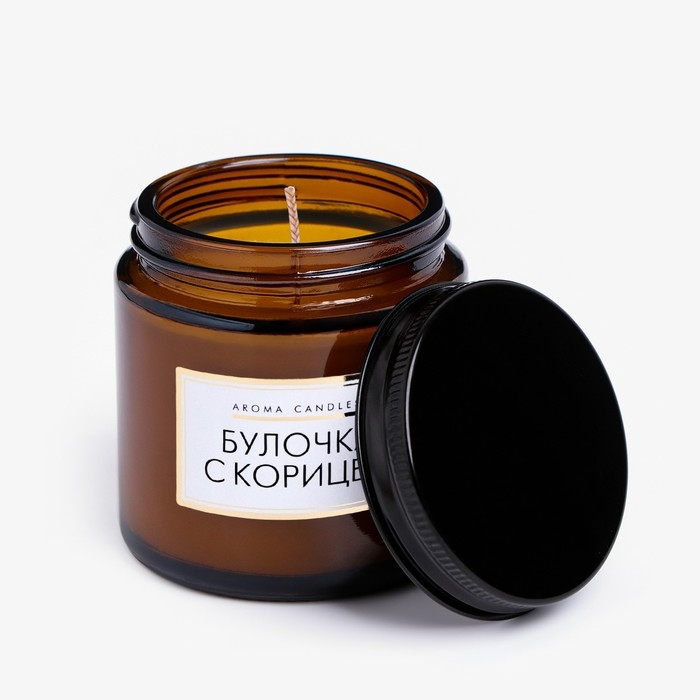 Свеча в банке ароматическая  Свеча в банке ароматическая "Булочка с корицей", 6,2х6,2х6,5 см, 9 часов