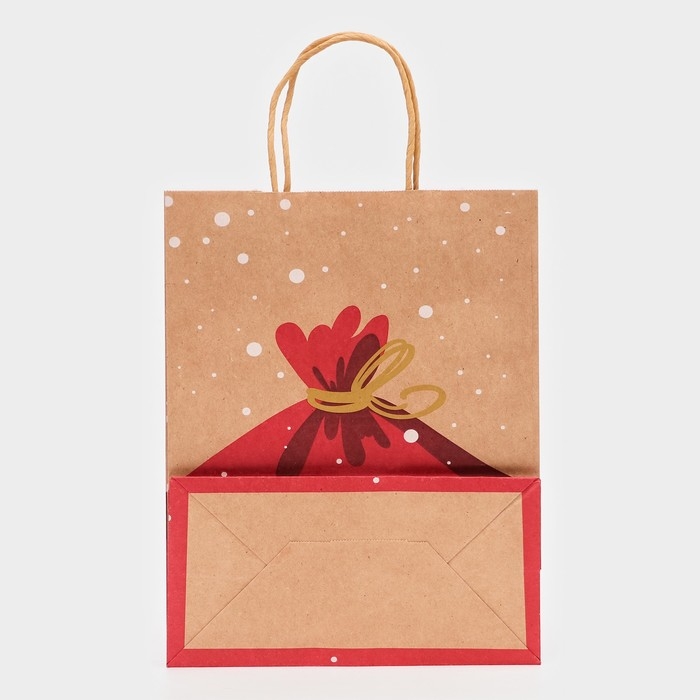 Новый год. Пакет бумажный подарочный новогодний крафт Новый год. Пакет бумажный подарочный новогодний крафт "Merry Cristmas", 27 х 21 х 11 см.