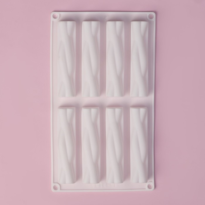 Форма для выпечки Доляна «Жгуты», силикон, 28,5×16,5×2,3 см, 8 ячеек (12×2,7×2,3см) , цвет белый Форма для выпечки Доляна «Жгуты», силикон, 28,5×16,5×2,3 см, 8 ячеек (12×2,7×2,3см) , цвет белый