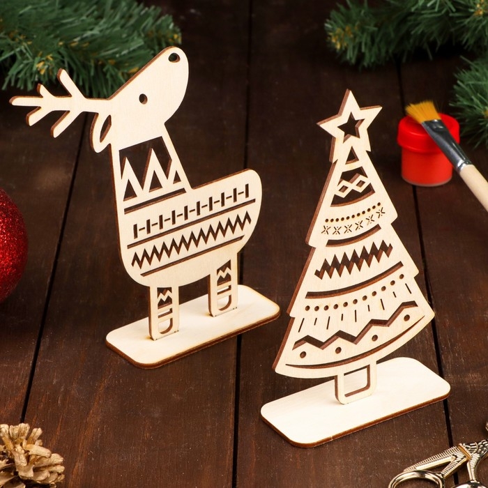 Набор декоративных подставок Набор декоративных подставок "Олень и Ёлка", 2шт, 160 х 140 мм, 160 х 90 мм