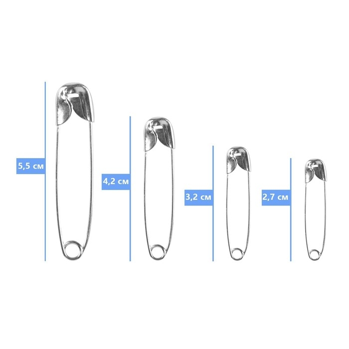 Набор булавок английских, 27 / 32 / 42 / 55 мм, 60 ± 5 шт, цвет серебряный Набор булавок английских, 27 / 32 / 42 / 55 мм, 60 ± 5 шт, цвет серебряный