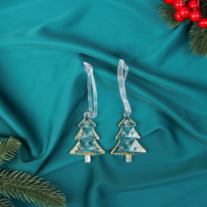 Украшение ёлочное Украшение ёлочное "Елочки прозрачные" (набор 2 шт) 6х4,5 см, прозрачный с золотом