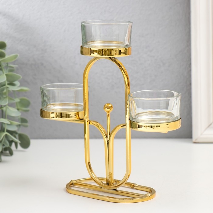 Подсвечник металл на 3 свечи  Подсвечник металл на 3 свечи "Овал" d=4,5 см золото 6х15х17 см