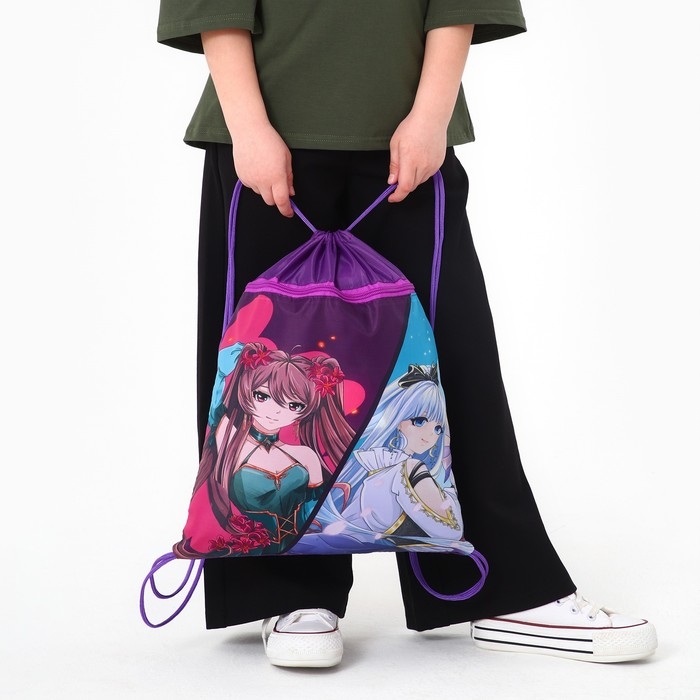 Мешок для обуви с карманом 420 х 340 мм, Calligrata МСО-7С, (мягкий полиэстер, плотность 210D)  Мешок для обуви с карманом 420 х 340 мм, Calligrata МСО-7С, (мягкий полиэстер, плотность 210D) "Аниме"