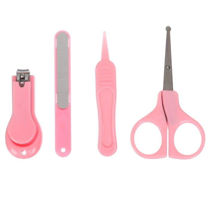 Детский маникюрный набор (ножницы, книпсер, пилка, пинцет), цвет розовый Детский маникюрный набор (ножницы, книпсер, пилка, пинцет), цвет розовый