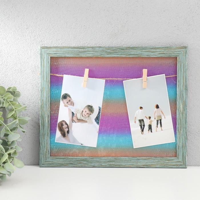 Фоторамка пластик, текстиль на 2 фото Фоторамка пластик, текстиль на 2 фото "Радужная ночь" с прищепками 27,7х23 см