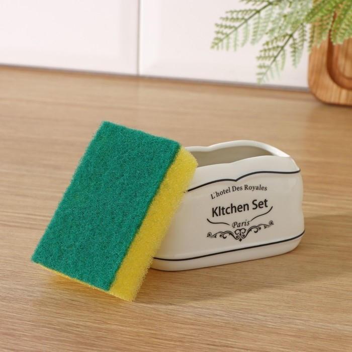 Набор аксессуаров для кухни Доляна «Уют», 4 предмета (дозатор 300 мл, мыльница, подставка для губки, подставка для ложки), цвет белый Набор аксессуаров для кухни Доляна «Уют», 4 предмета (дозатор 300 мл, мыльница, подставка для губки, подставка для ложки), цвет белый