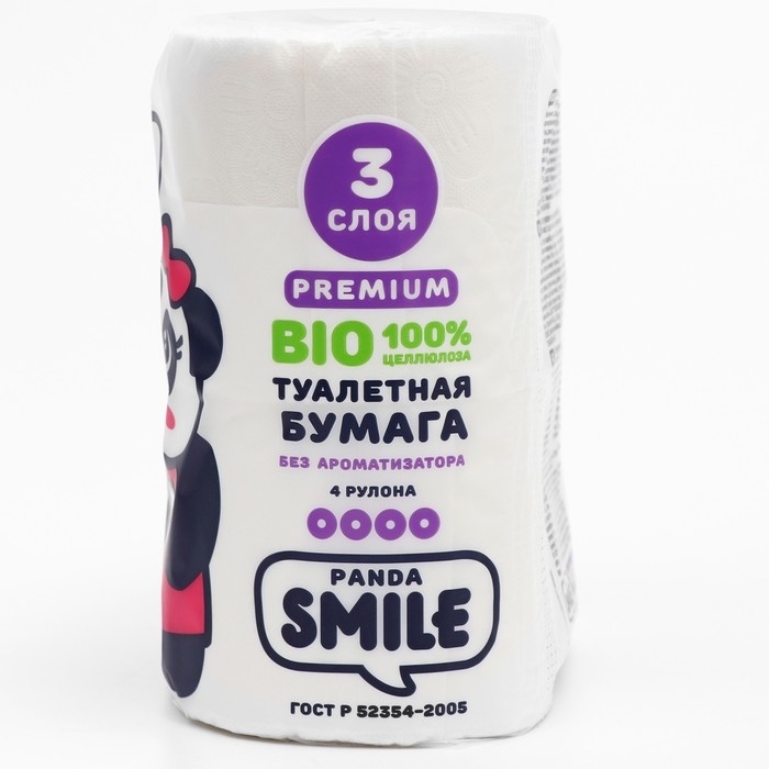 Туалетная бумага  Туалетная бумага "Панда" 3 слоя, 4 рулона