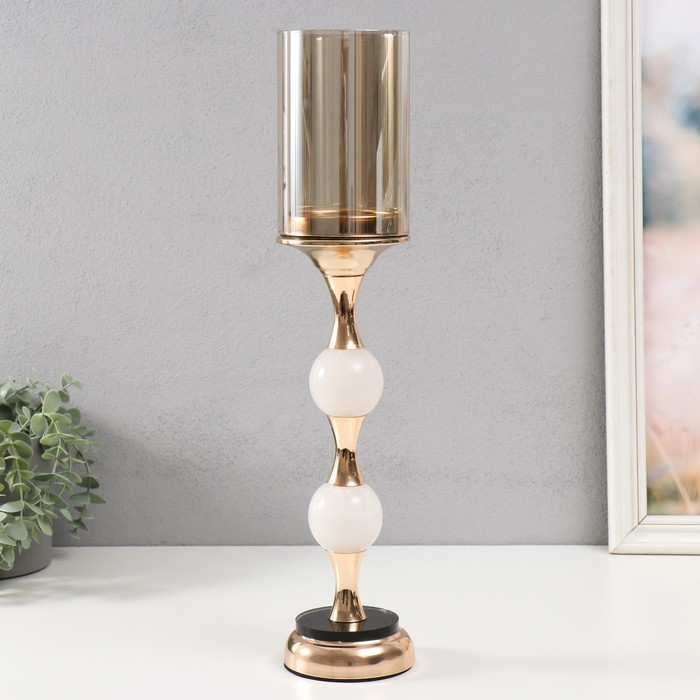 Подсвечник металл на 1 свечу "Мраморный шар" золото 49х10х10 см