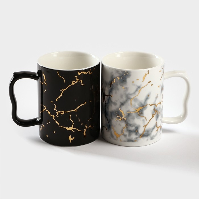 Набор кружек керамических на металлической подставке &laquo;Мрамор&raquo;, 2 предмета: 380 мл