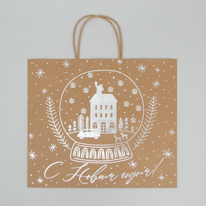 Пакет подарочный новогодний крафтовый Happy New Year, 32 х 28 х 15 см, Новый год Пакет подарочный новогодний крафтовый Happy New Year, 32 х 28 х 15 см, Новый год