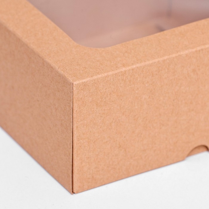 Коробка складная, крышка-дно, с окном, крафт, 15 х 15 х 6,5 см, Коробка складная, крышка-дно, с окном, крафт, 15 х 15 х 6,5 см,