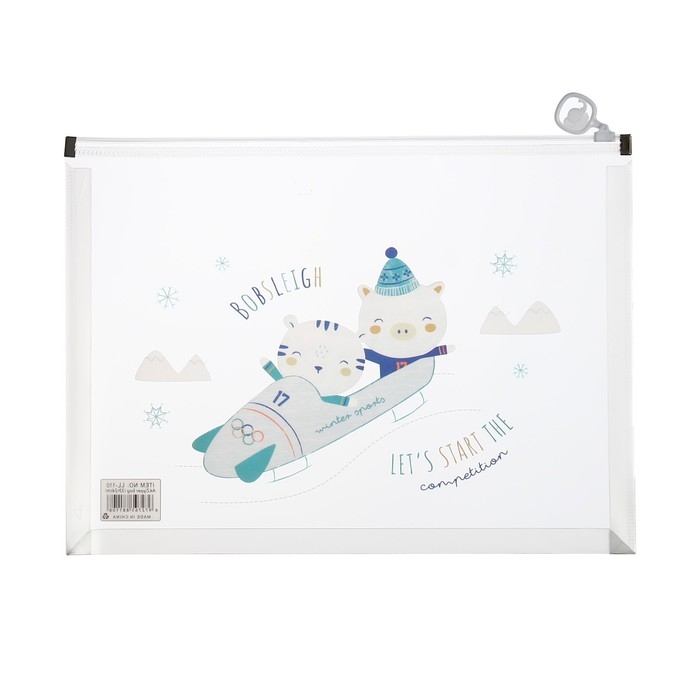 Папка-конверт на молнии формат А4, 180мкр, с рисунком Папка-конверт на молнии формат А4, 180мкр, с рисунком "Звери", МИКС