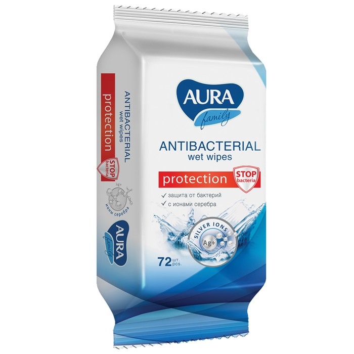 Влажные салфетки Aura family, антибактериальные, 72 шт. Влажные салфетки Aura family, антибактериальные, 72 шт.