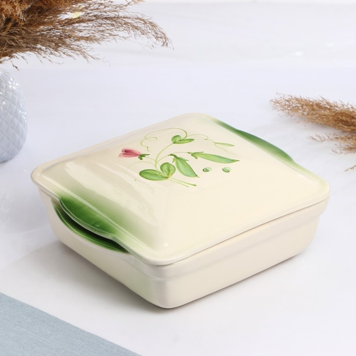 Емкость для запекания Емкость для запекания "Тетра с крышкой" 2,5л / 29х24х11,5см, горошек