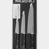 Набор кухонных ножей Magistro Hinshitsu, 3 шт. овощной, универсальный, шеф, нержавеющая сталь, чёрный