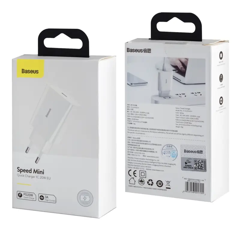 Переходник СЗУ на Type-C PD20W CCFS-SN02 Baseus белый Переходник СЗУ на Type-C PD20W CCFS-SN02 Baseus белый