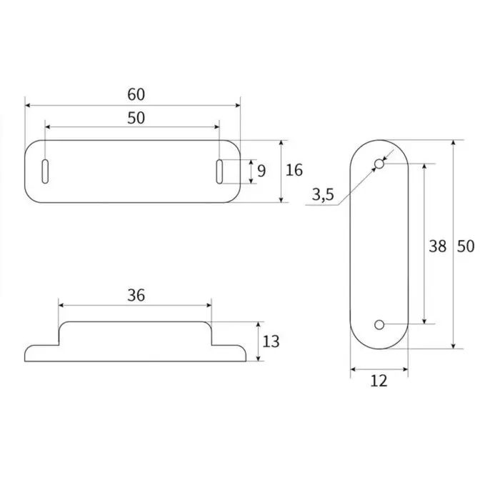 Магнит мебельный M002W, 60×13, средний, белый