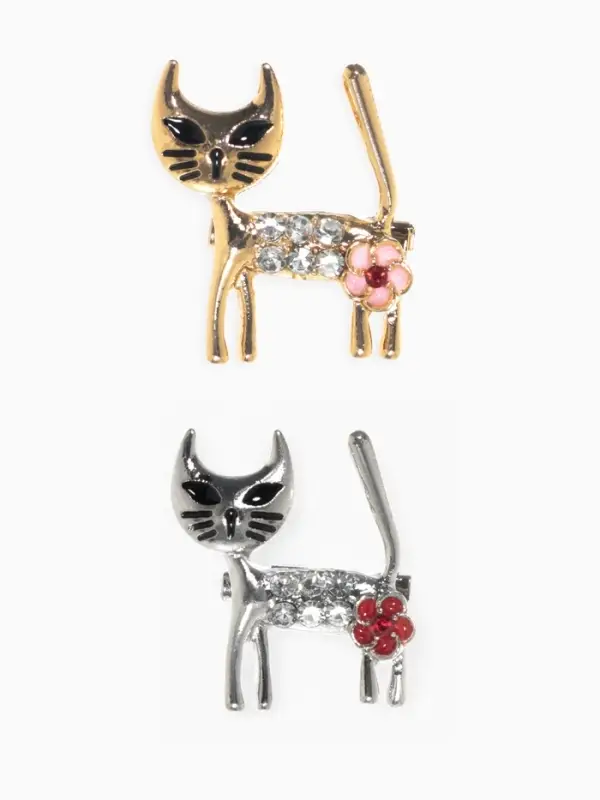 Брошь &laquo;Кошечка&raquo;, с цветком, МИКС