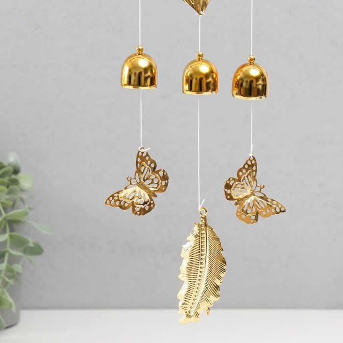 Музыка ветра металл, пластик Музыка ветра металл, пластик "Золотые листья и бабочки" 3 колокольчика 40,5х10х2,8 см