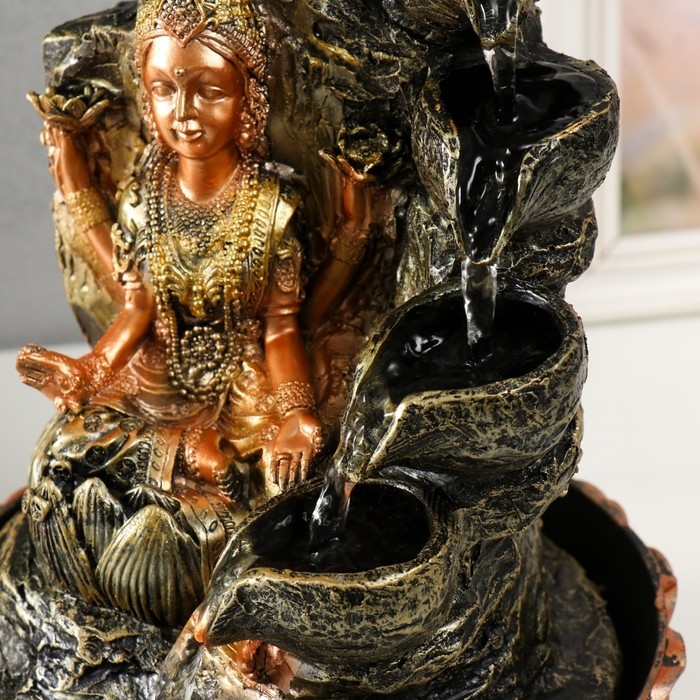 Фонтан настольный от сети, подсветка Фонтан настольный от сети, подсветка "Лакшми в золотом под водопадом" 20х20х30 см