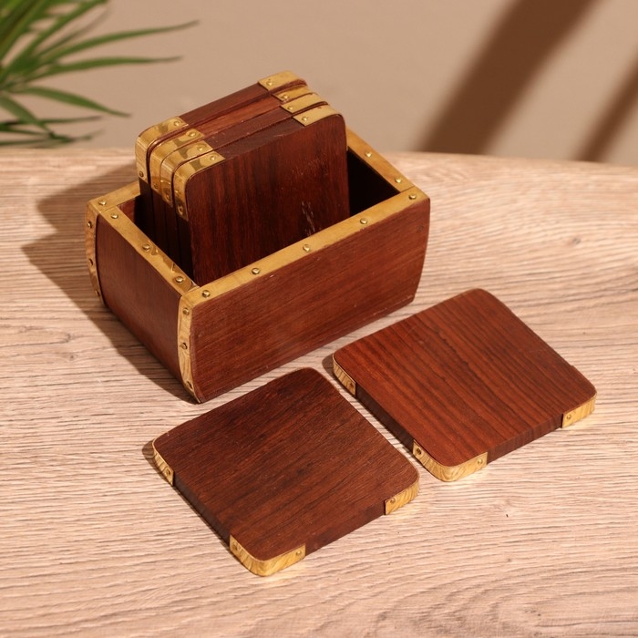 Подставки под горячее (набор 6 шт) 10х6,5х7 см, дерево шишам Подставки под горячее (набор 6 шт) 10х6,5х7 см, дерево шишам