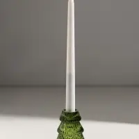 Подсвечник стекло "Ёлочка гофре" зелёный d=2,2 см 6,3х6,3х8 см