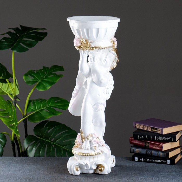 Фигурное кашпо  Фигурное кашпо "Ангел с розами", бело-золотой, 1,8 л/ 24х27х70см