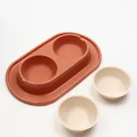 Миска двойная для животных &laquo;Мур-мяу&raquo;, 300 мл, на подставке, пластик, цвет кирпичный