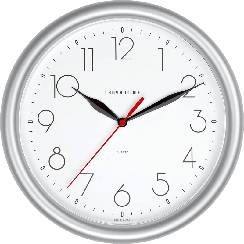 Часы настенные Troyka, диаметр 24.5см, кольцо пластик - серебрист. 21270212