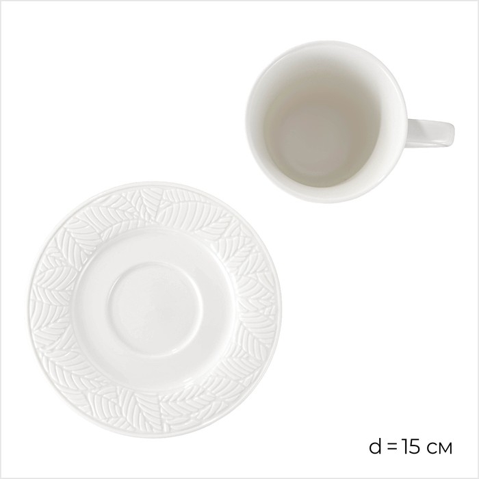 Чайная пара фарфоровая Magistro Сrotone, 2 предмета: чашка 220 мл, блюдце d=15 см, цвет белый Чайная пара фарфоровая Magistro Сrotone, 2 предмета: чашка 220 мл, блюдце d=15 см, цвет белый