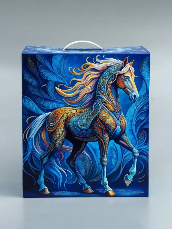 Подарочная коробка, Новогодняя с пластиковой ручкой Подарочная коробка, Новогодняя с пластиковой ручкой "Морозные узоры"28,5 х 14 х 33 см