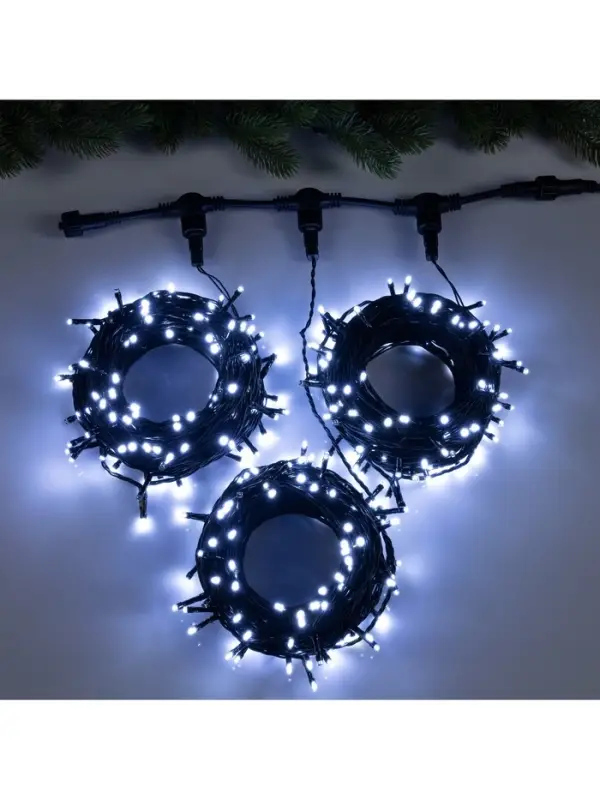 Гирлянда &laquo;Клип-лайт&raquo; 3 нити по 20 м, IP44, УМС, тёмная нить, 399 LED, свечение белое, мерцание, 24 В
